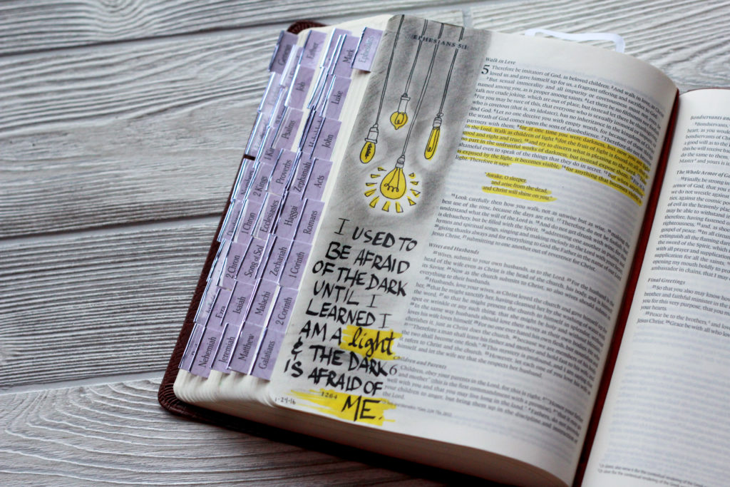 Photo of a Bible journaling page on light