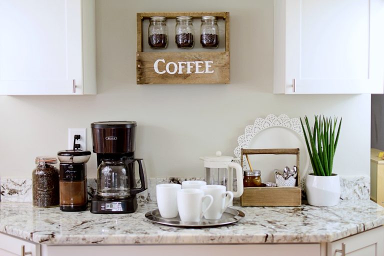 coffee bar set up in kitchen